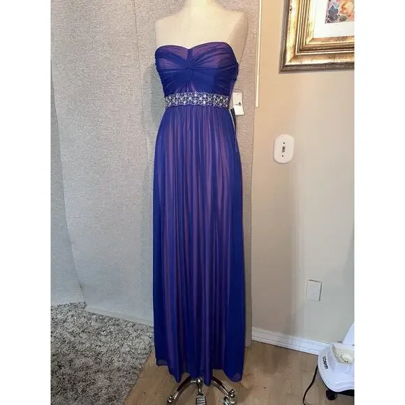 NWT CITY STUDIO Prom Formal Gown Navy Rhinestone Formal Dress Sz 3 New With  Tag
